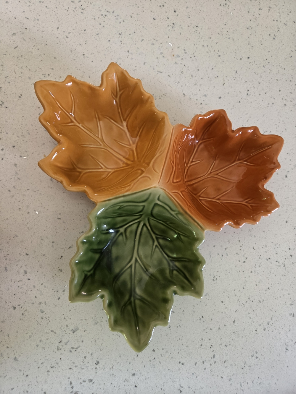Ceramic Leaf Serving Dish - Orange & Green